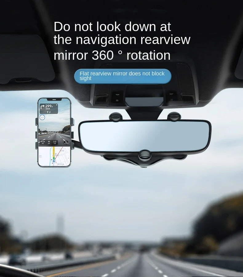 360° Car Rearview Mirror Phone Holder for Car Mount Phone and GPS Holder Support Rotating Adjustable Telescopic Phone Stand